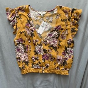 American Eagle Mustard Floral Crop Top